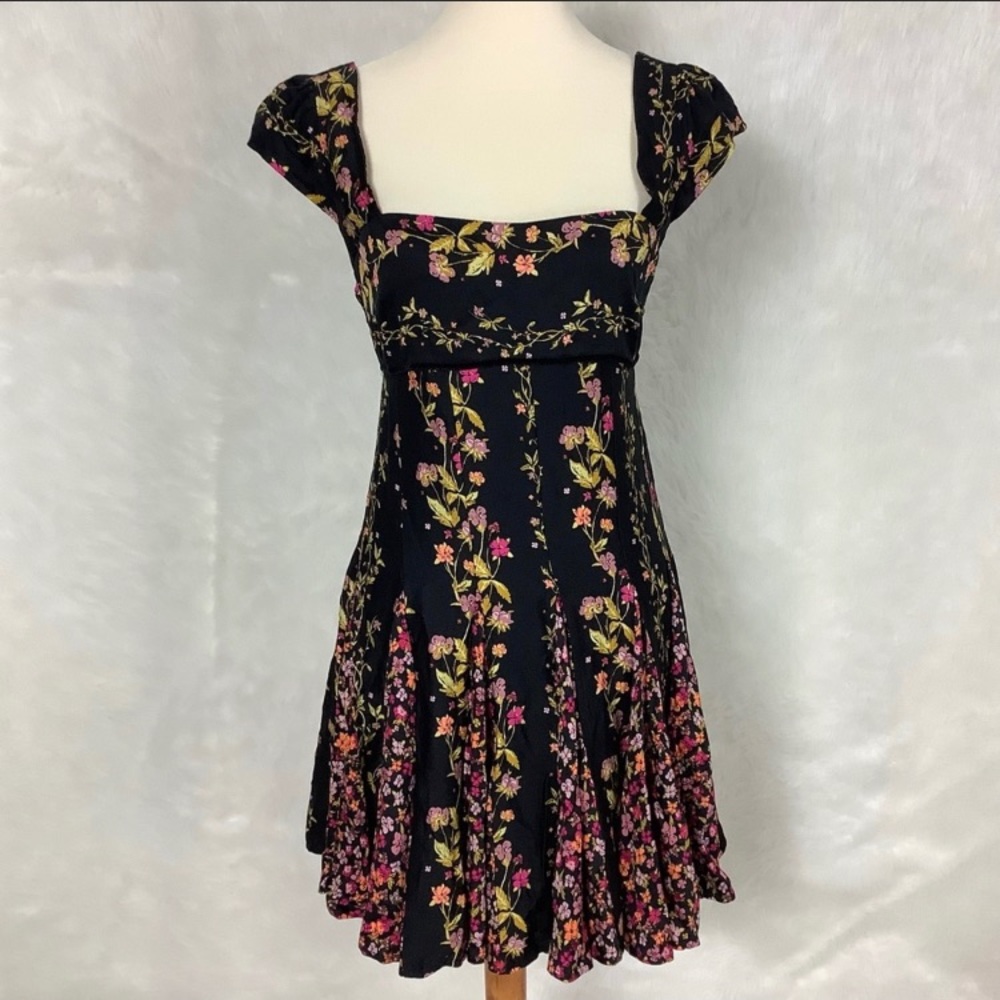 Free People Black Lace Up Back Open Back Floral Ponderosa Mini Dress